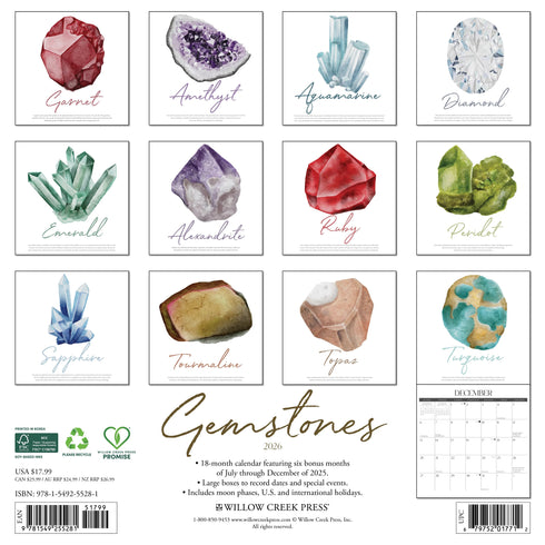2026 GEMSTONES WALL CALENDAR